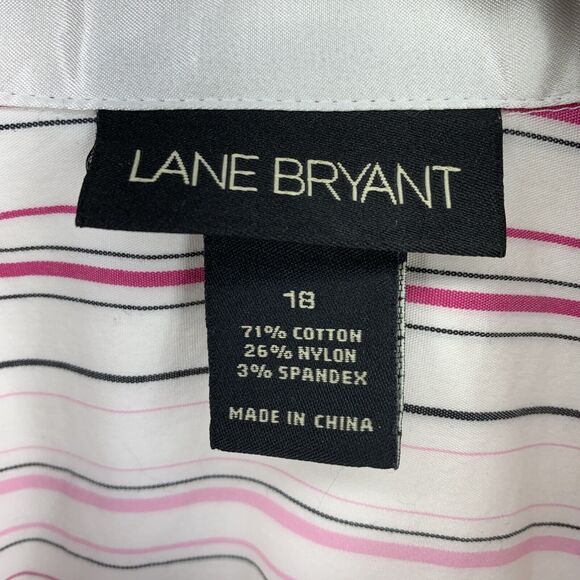 Lane Bryant Womens 18 Button Up Top Shirt Pink Stripes Ruched Slimming Stretch - Picture 4 of 8